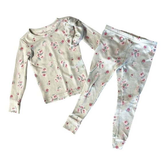 Laura Ashley Floral 2 Piece Pajama Set With Scrunchie~Size 2T~Cream/Pink - Picture 1 of 8